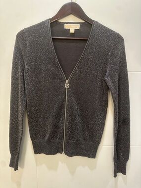 Michael Kors Sparkle Black Knit Zip Cardigan
